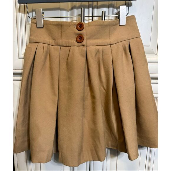 Zara Women's Double Button Pleated Skater Mini Skirt Tan Size 6 - Picture 5 of 12